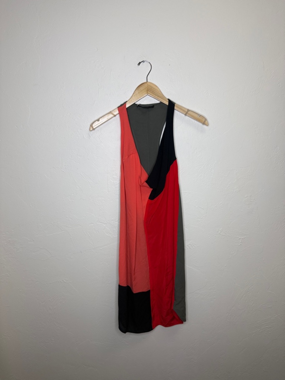 Colorblock Red & Coral Sleeveless Wrap Dress